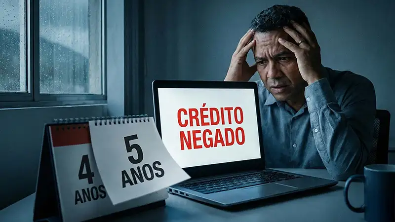 Imagem ilustrativa sobre o mito de que a dívida caduca em 5 anos e o impacto no crédito bancário