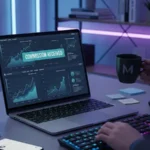 Laptop exibindo gráficos de vendas de afiliado, representando trabalho de renda extra sem aparecer